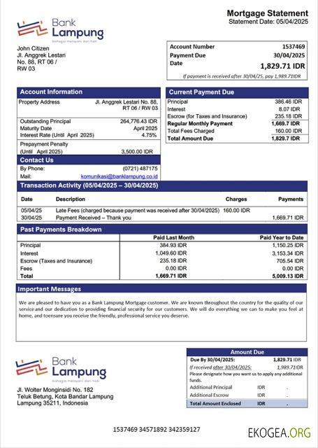 Modèle Word et PDF de relevé hypothécaire de la Banque indonésienne Lampung